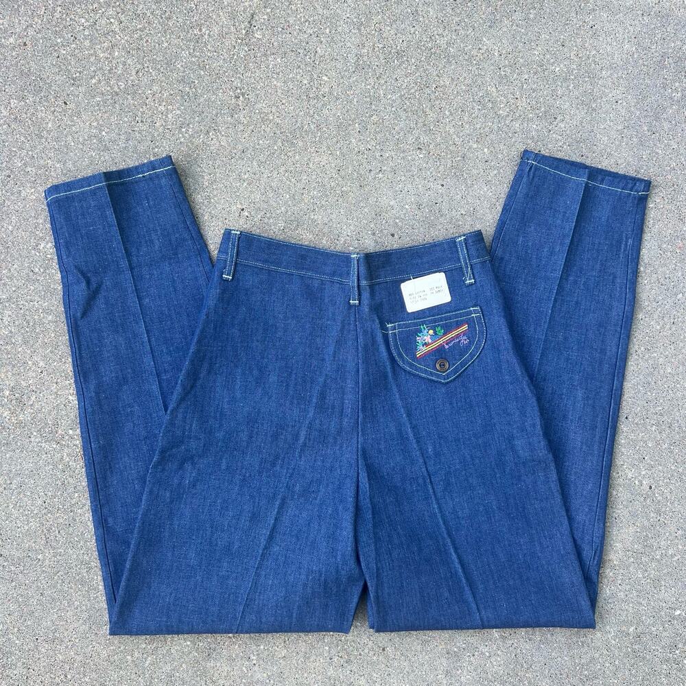 VTG 1960s Veronica Lee High Rise Tapered Leg Embroidered Pocket Jeans Size 14